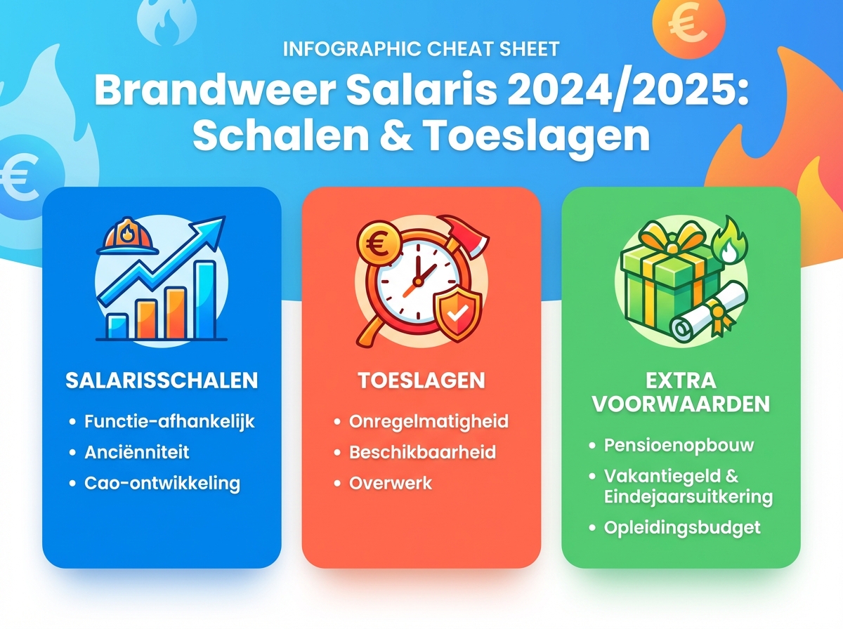 Infographie cheat sheet : Brandweer salaris 2024/2025: schalen en toeslagen uitgelegd