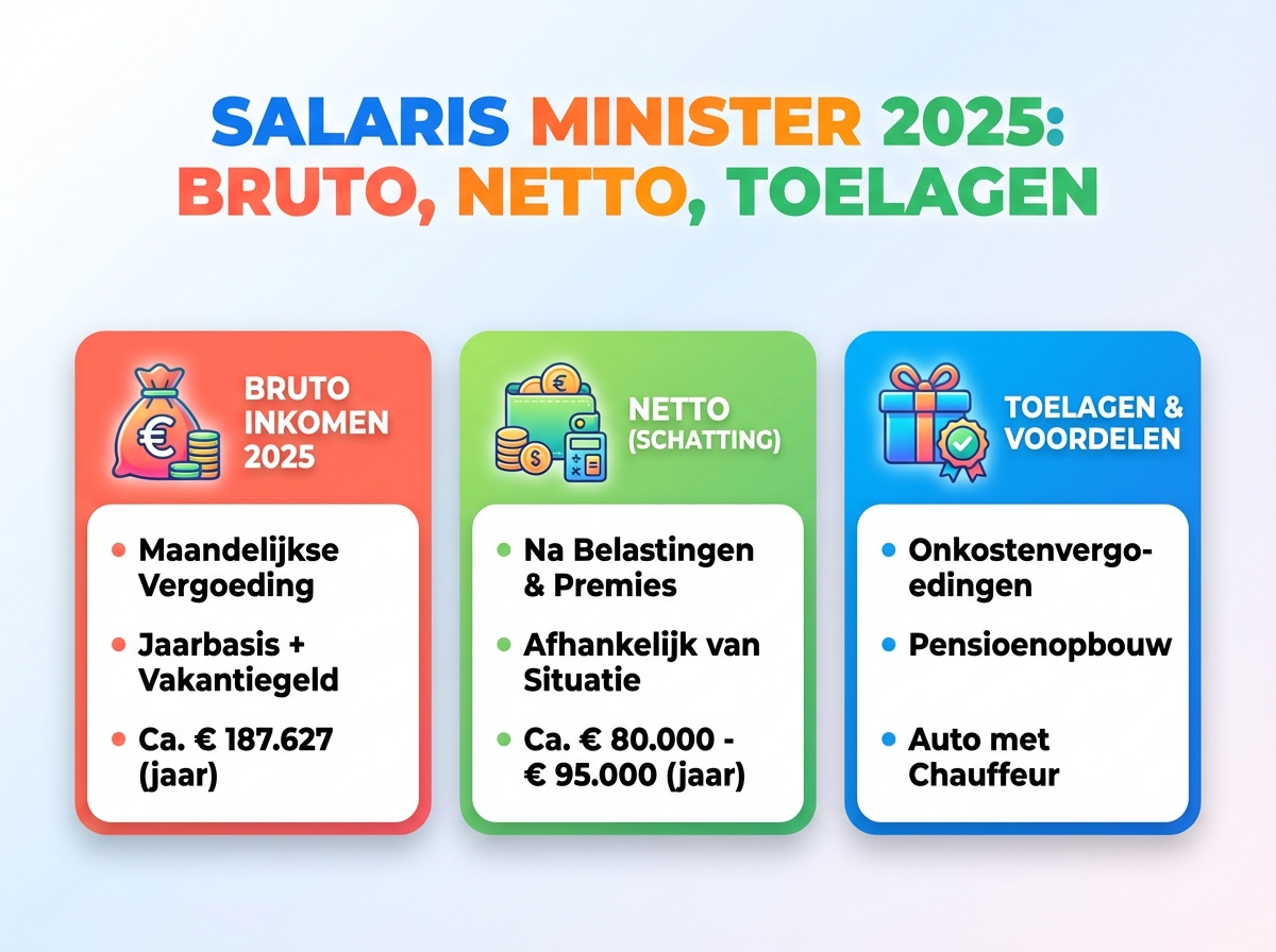 Infographie cheat sheet : Salaris van een minister (2025): bruto, netto en toelagen