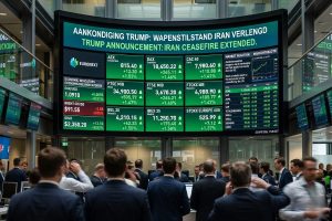 Europese beursborden tonen dalende koersen na aankondiging Trump over wapenstilstand Iran